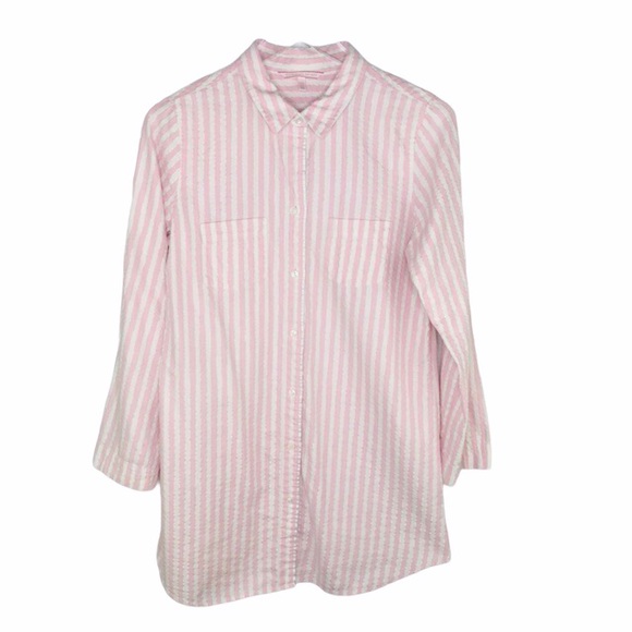 Victoria’s Secret Pink White Striped Button Down Sleep Shirt Nightgown - Picture 1 of 6